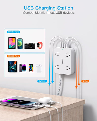 REGLETA DE ALIMENTACION 8en1 4TOMAS 2USB 2TIPO C
