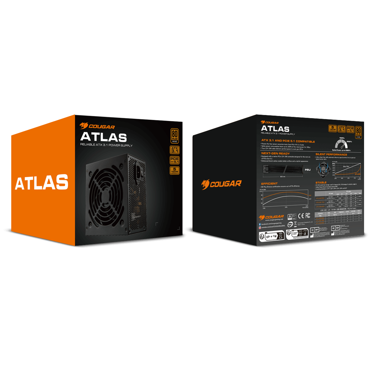 FUENTE PODER COUGAR 750W ATLAS ATX 3.1 PCIe 5.1 80+ BRONZE