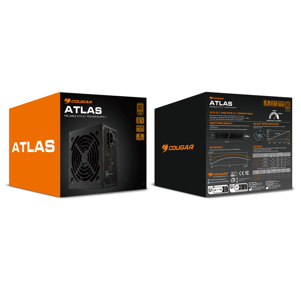 FUENTE PODER COUGAR 650W ATLAS ATX 3.1 PCIe 5.1 80+ BRONZE