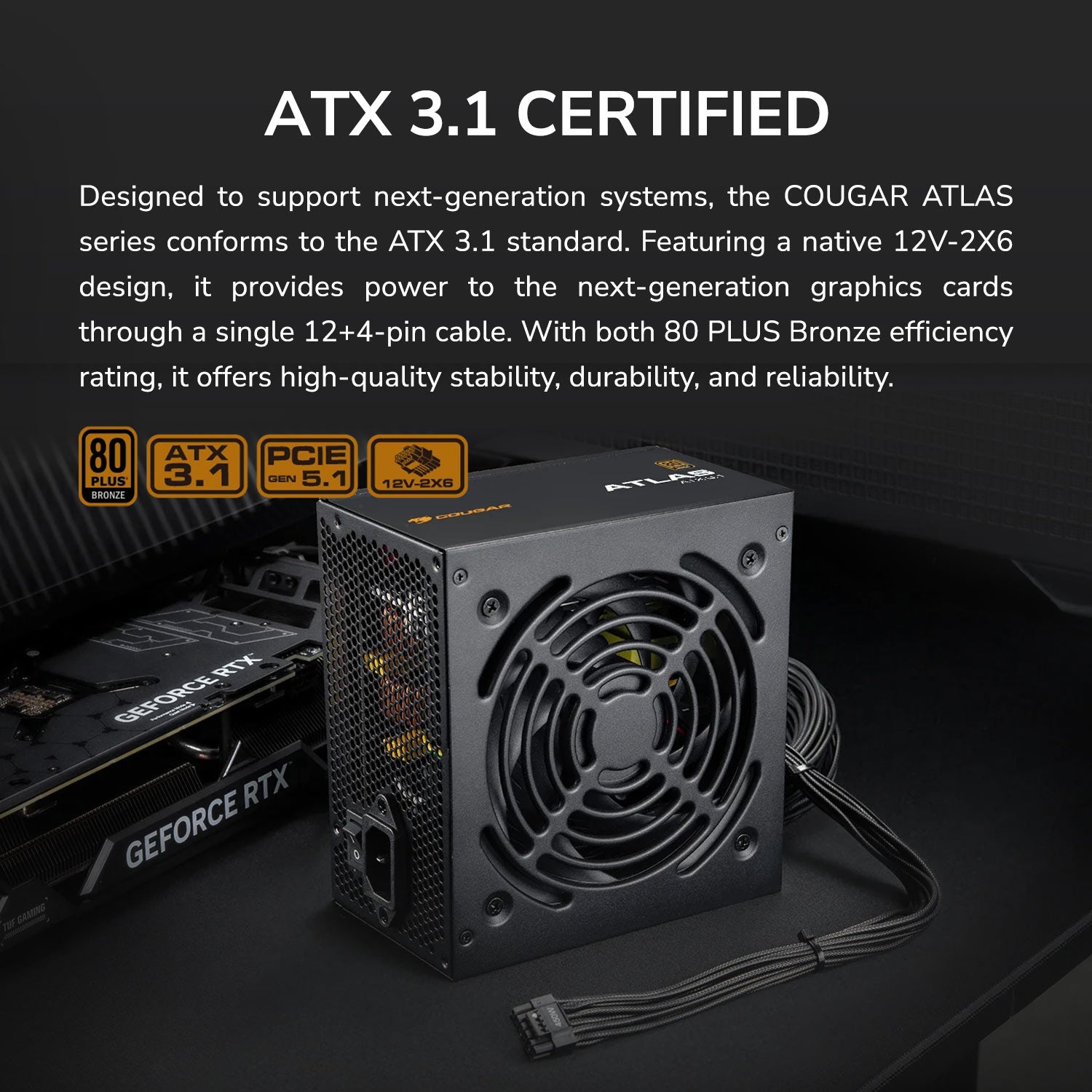 FUENTE PODER COUGAR 750W ATLAS ATX 3.1 PCIe 5.1 80+ BRONZE
