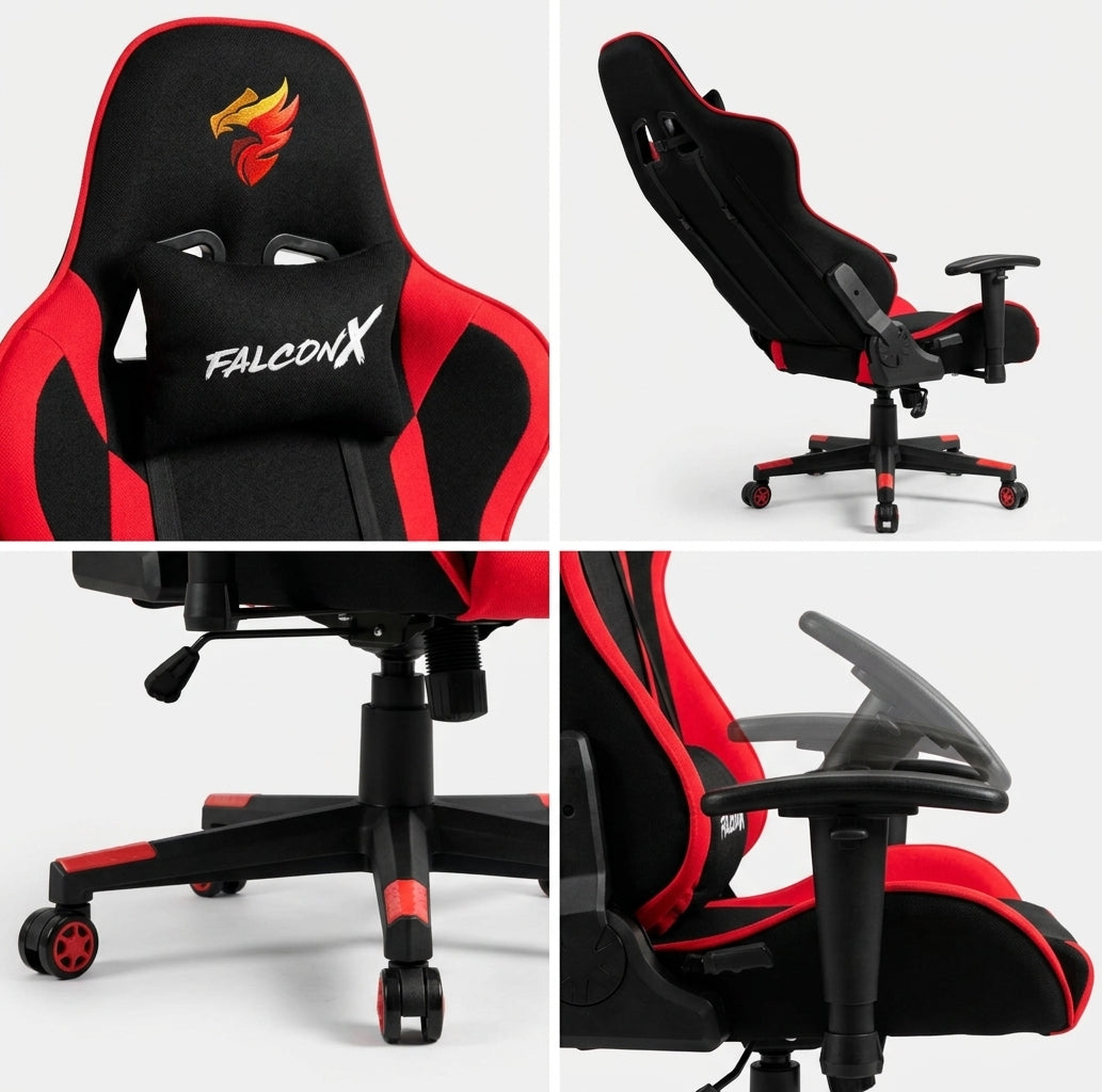 SILLA GAMER FALCON X REF SD-011 NEGRA-ROJA TELA/PAÑO LISO