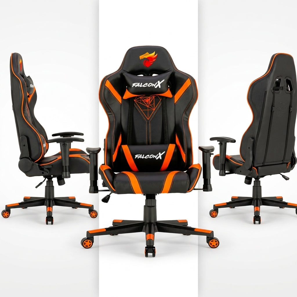 SILLA GAMER FALCON X REF SD-009 NARANJA-NEGRO CUERO SINTETICO