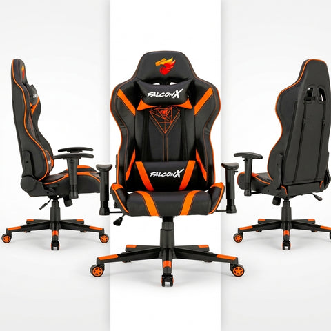 SILLA GAMER FALCON X REF SD-009 NARANJA-NEGRO CUERO SINTETICO