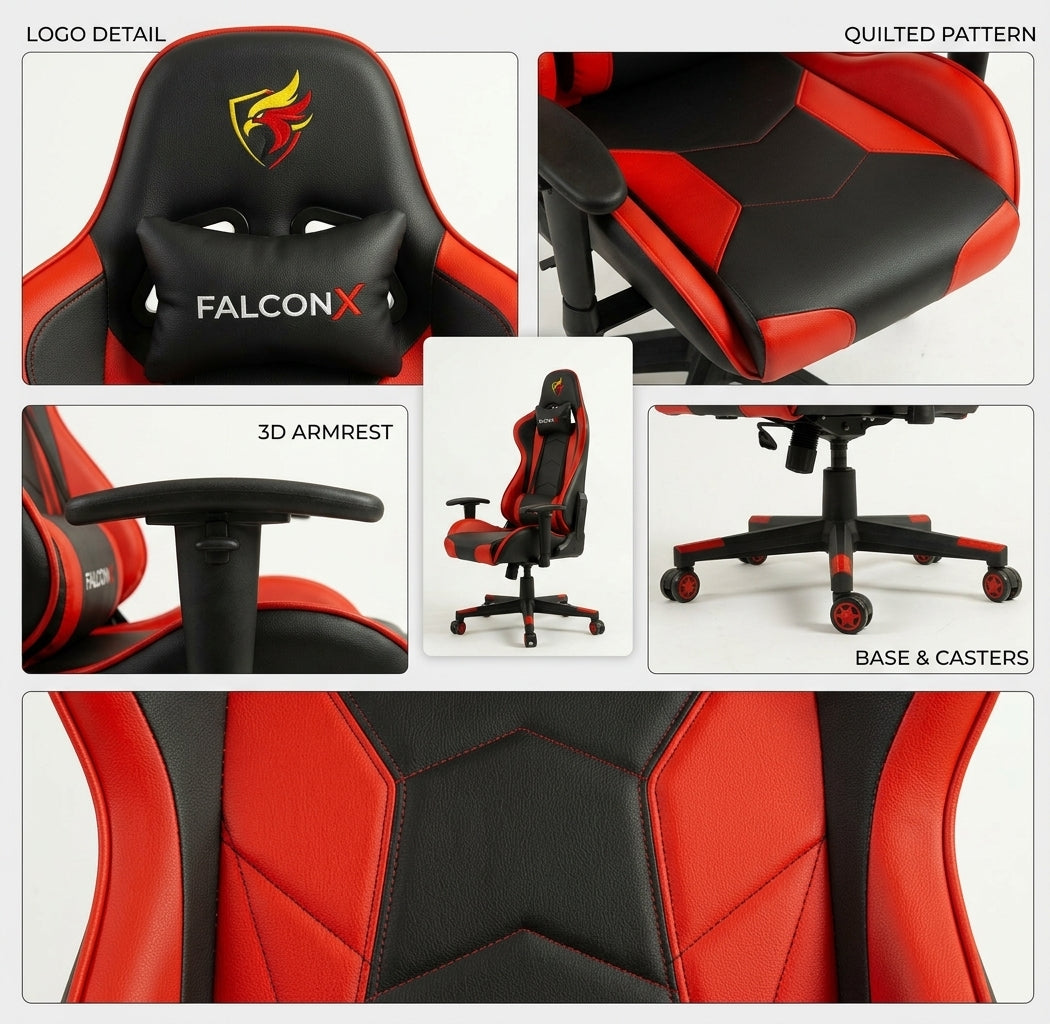 SILLA GAMER FALCON X REF SD-018 NEGRO/ROJA CUERO SINTETICO