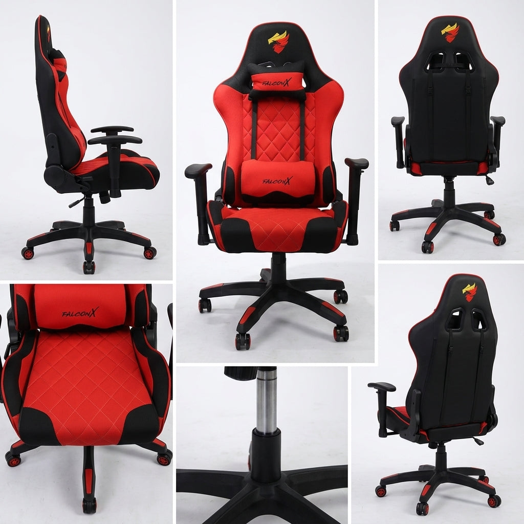 SILLA GAMER FALCON X REF SD-325 NEGRO/ROJA PAÑO/TELA/TRIANGULOS