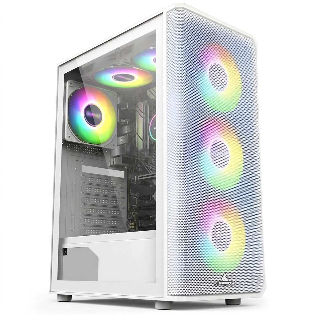 CHASIS GAMER ICEBERG FLOW E MESH BLANCO 4.FAN 120MM ARGB MID ATX