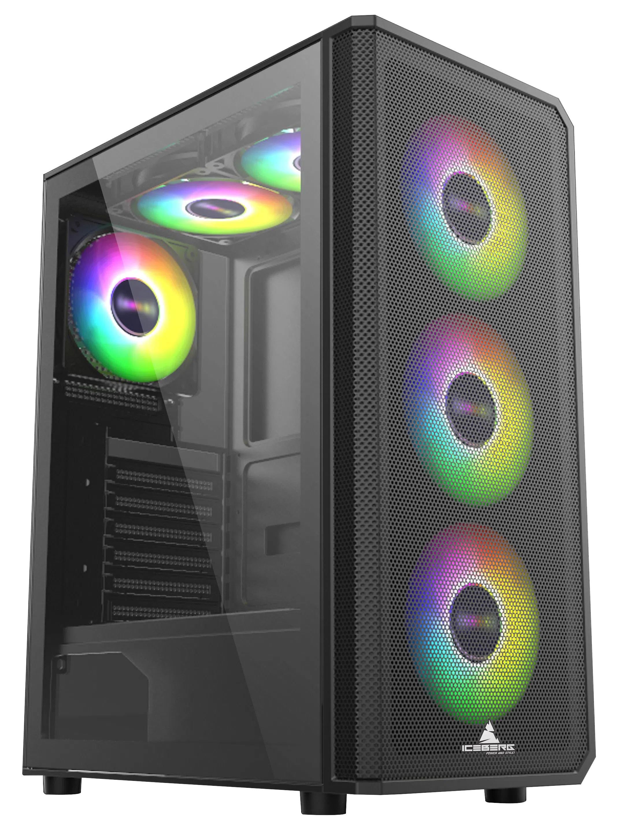 CHASIS GAMER ICEBERG FLOW E MESH NEGRO 4.FAN 120MM ARGB MID ATX
