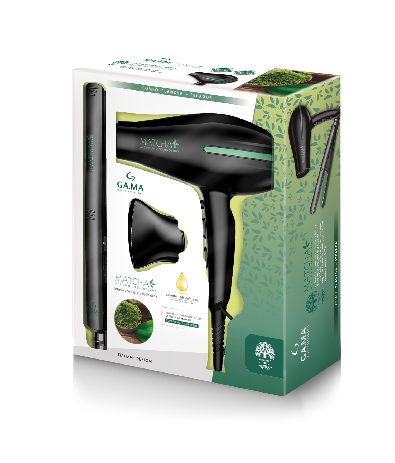 COMBO PLANCHA LED + SECADORA GA.MA ITALY MATCHA 1900W/127V