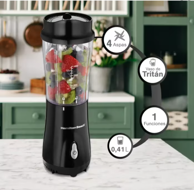 LICUADORA PERSONAL PORTABLE HAMILTON BEACH NEGRA 400ML