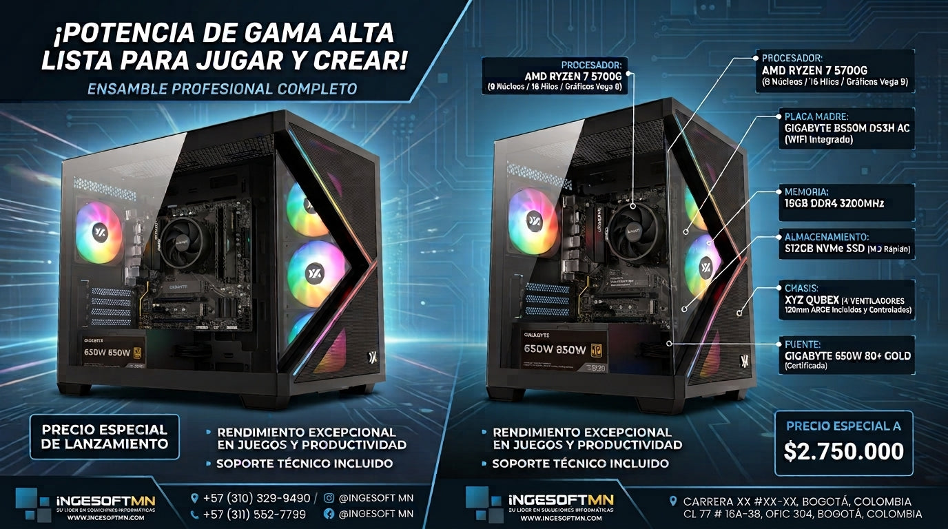 COMPUTADOR PG AMD RYZEN 7 5700G RAM16GB LG 24" 144Hz