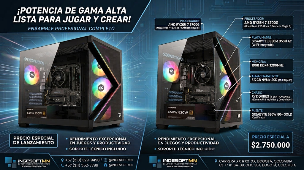 COMPUTADOR PG AMD RYZEN 7 5700G RAM16GB LG 24" 144Hz