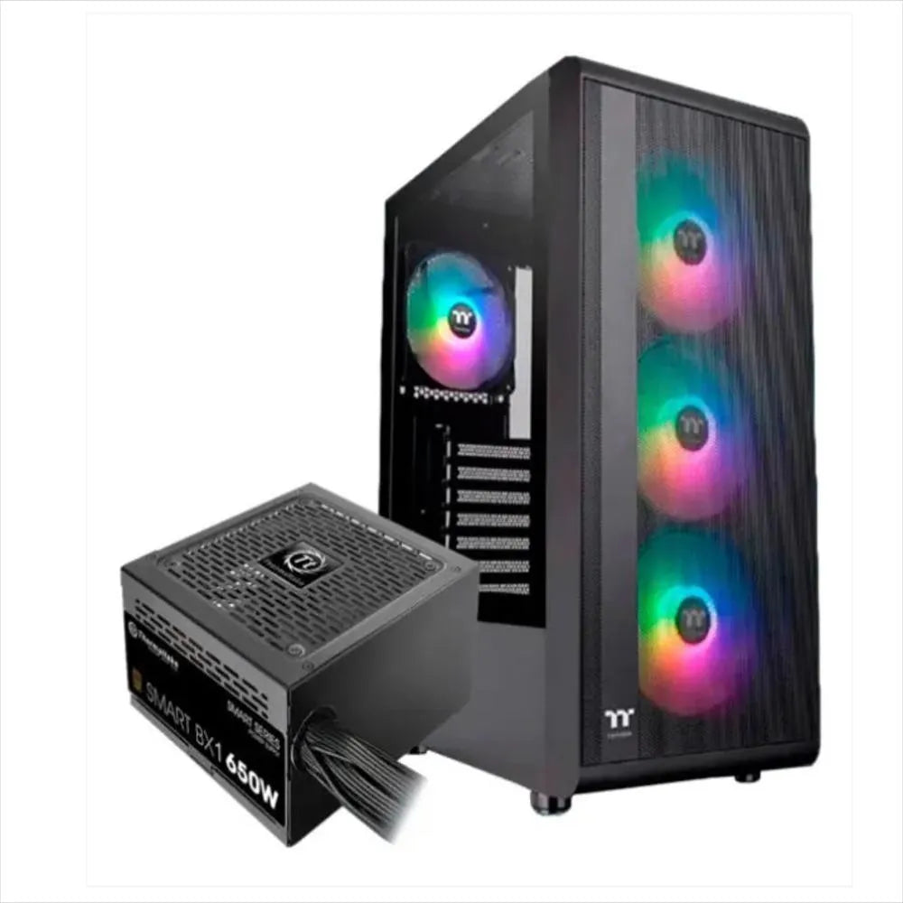 Chasis Thermaltake S200 Tg Argb Negra 4.VENTILADORES 120MM ARGB + FUENTE 650W 80+ BRONZE