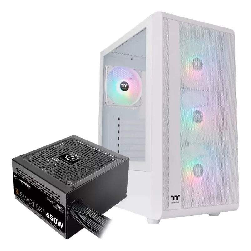 Chasis Thermaltake S200 Tg Argb Blanca 4.VENTILADORES 120MM ARGB + FUENTE 650W 80+ BRONZE