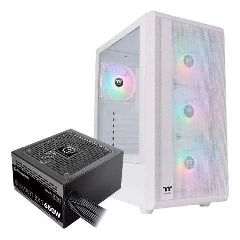 Chasis Thermaltake S200 Tg Argb Blanca 4.VENTILADORES 120MM ARGB + FUENTE 650W 80+ BRONZE