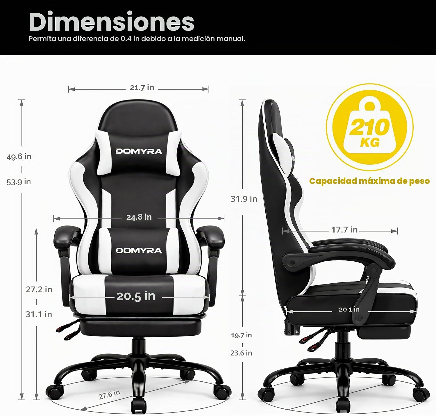 SILLA GAMER DOMYRA RECLINABLE SOPORTE LUMBAR APOYAPIES