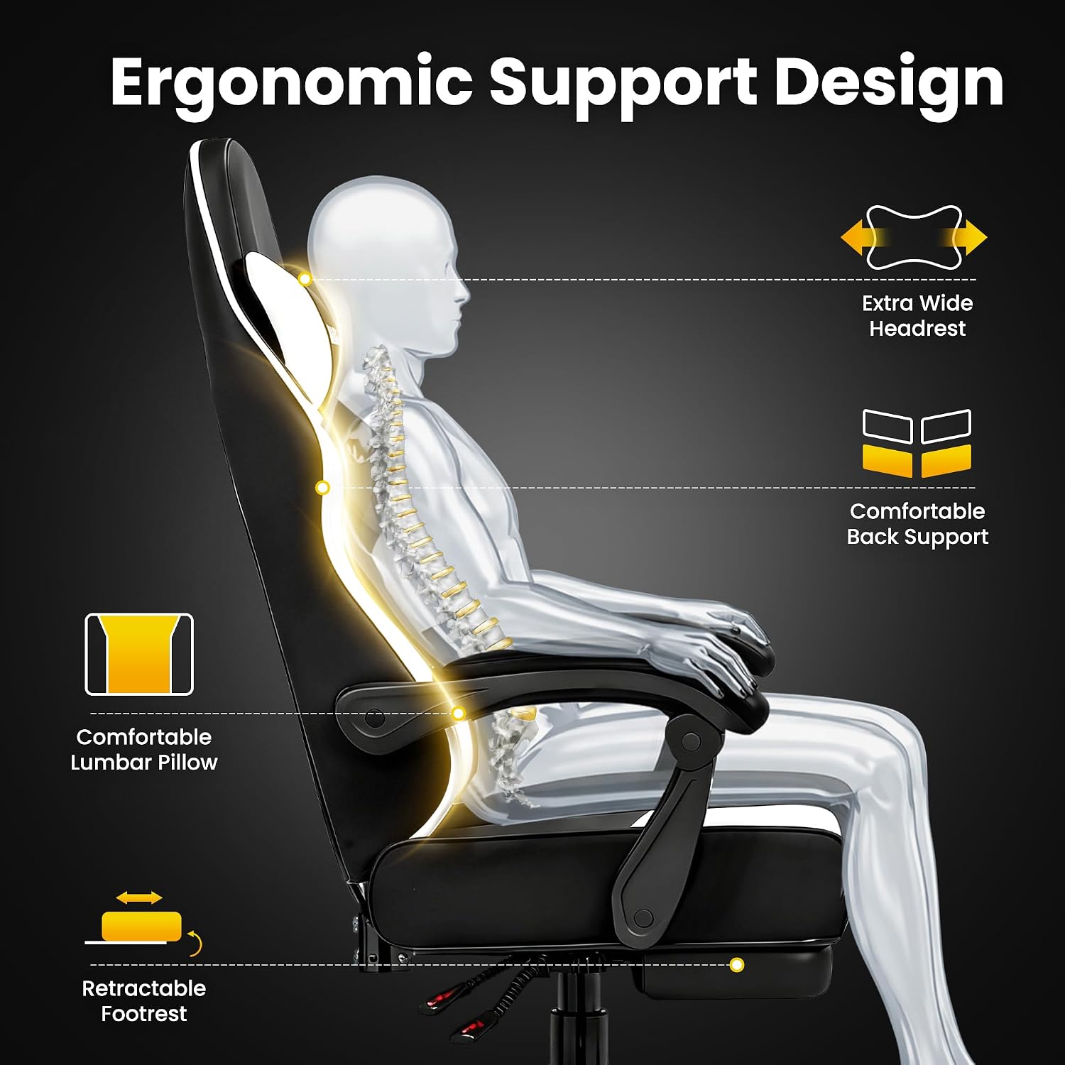 SILLA GAMER DOMYRA RECLINABLE SOPORTE LUMBAR APOYAPIES