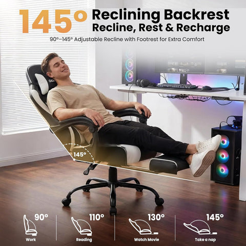 SILLA GAMER DOMYRA RECLINABLE SOPORTE LUMBAR APOYAPIES
