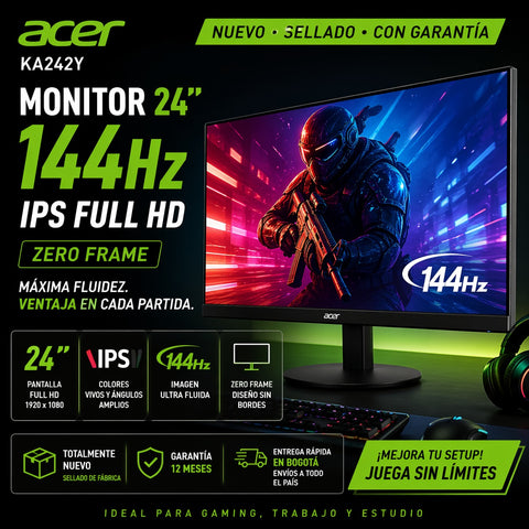MONITOR ACER KA242Y 23.8" 144Hz 1Ms IPS FHD SIN BORDES