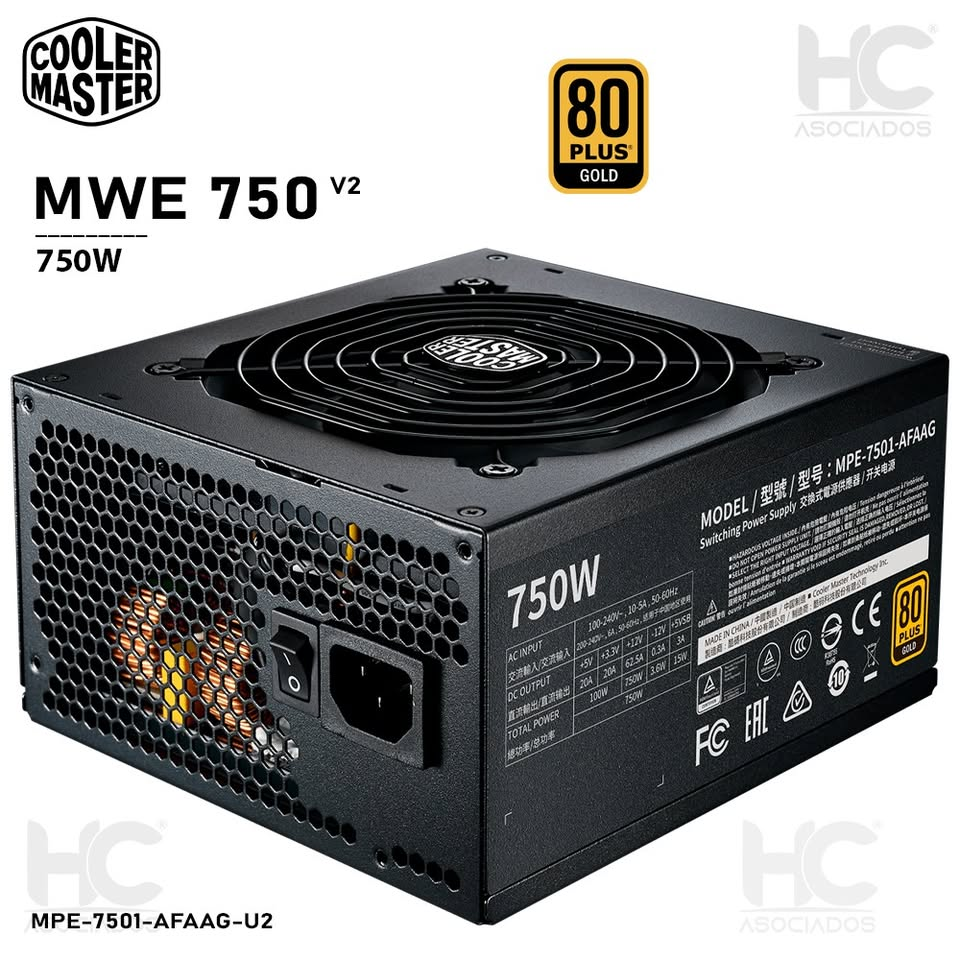 FUENTE PODER COOLER MASTER MWE 750W (MPE-7501-AFAAG-U2) V2 / FULL MODULAR / 80 PLUS / GOLD