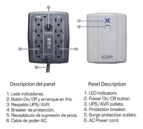 UPS CDP 500VA/250W R-UPR 508, 8 Tomas de Salida 4.PUERTOS USB FRONTALES